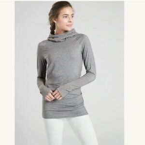 Athleta > Gray Cowl Neck Hooded Tunic Top Thumb Holes Small